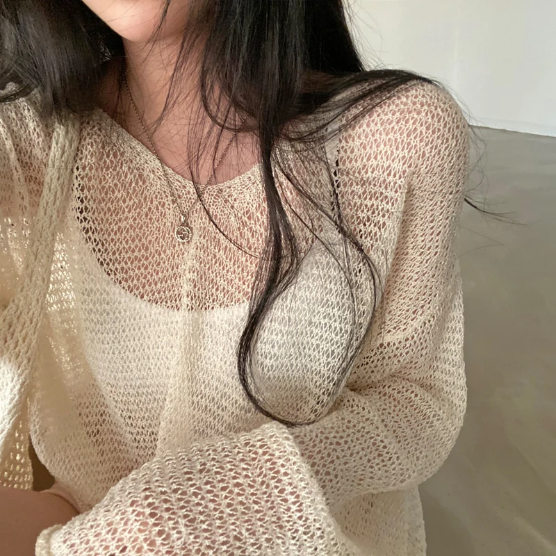 Karrram Lazy Style Full Sleeves Jumpers Tops Hollow Out Sexy Women Fashion Casual Streetwear Chic Femme Sweaters Pullovers