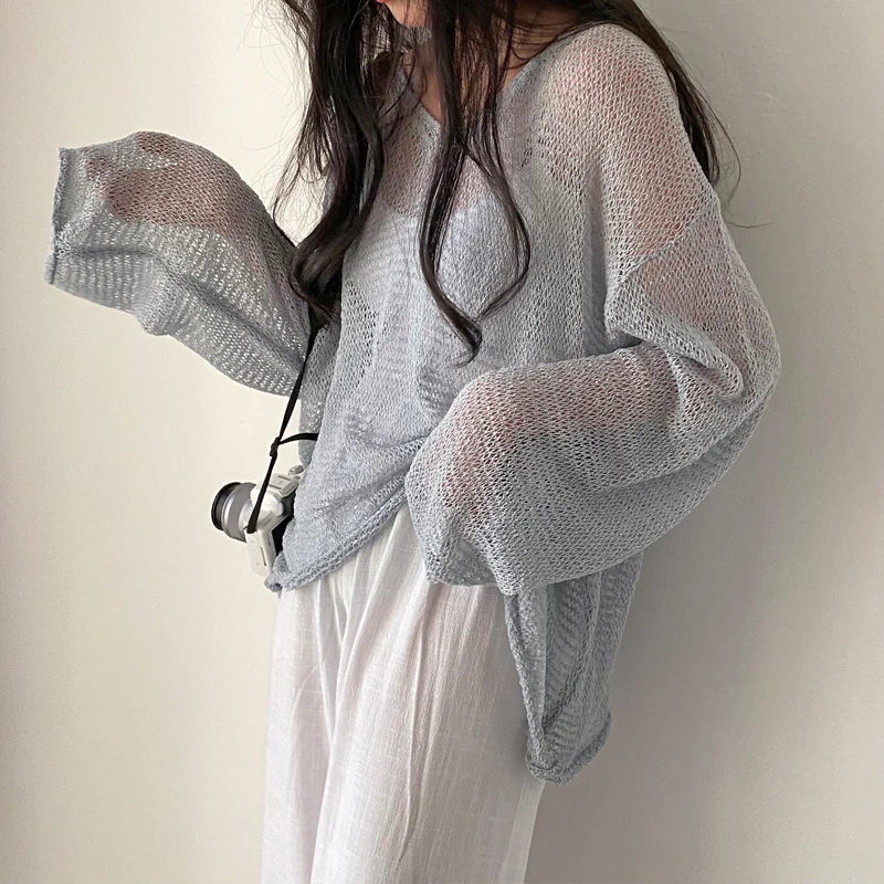 Karrram Lazy Style Full Sleeves Jumpers Tops Hollow Out Sexy Women Fashion Casual Streetwear Chic Femme Sweaters Pullovers