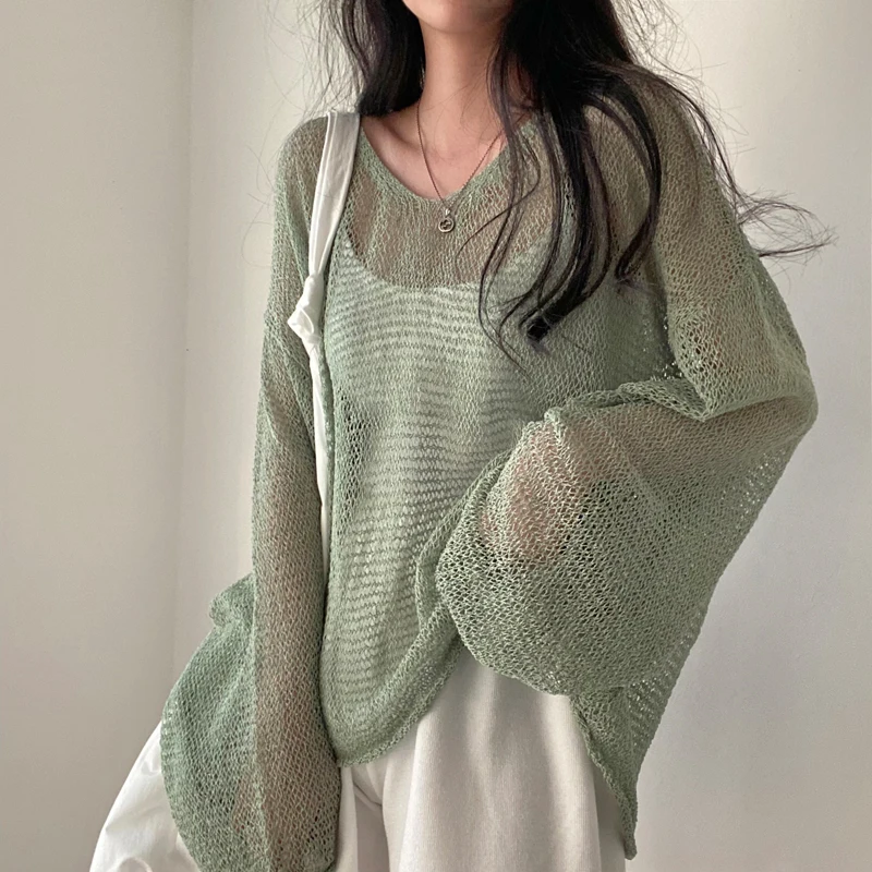 Karrram Lazy Style Full Sleeves Jumpers Tops Hollow Out Sexy Women Fashion Casual Streetwear Chic Femme Sweaters Pullovers