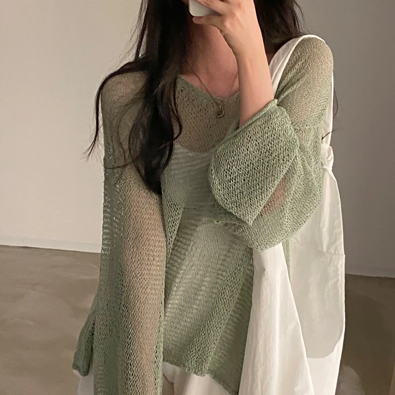 Karrram Lazy Style Full Sleeves Jumpers Tops Hollow Out Sexy Women Fashion Casual Streetwear Chic Femme Sweaters Pullovers