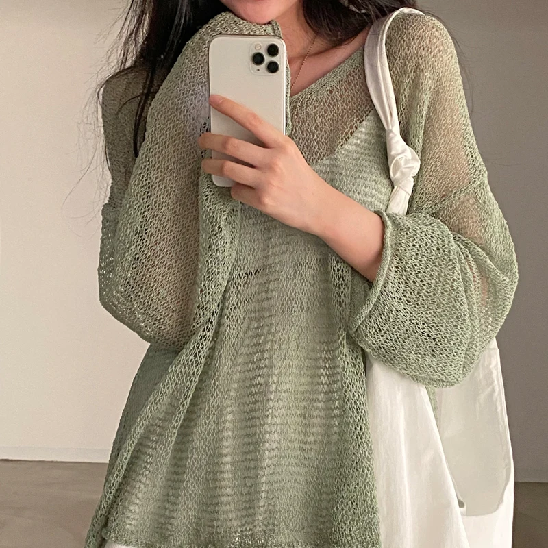 Karrram Lazy Style Full Sleeves Jumpers Tops Hollow Out Sexy Women Fashion Casual Streetwear Chic Femme Sweaters Pullovers