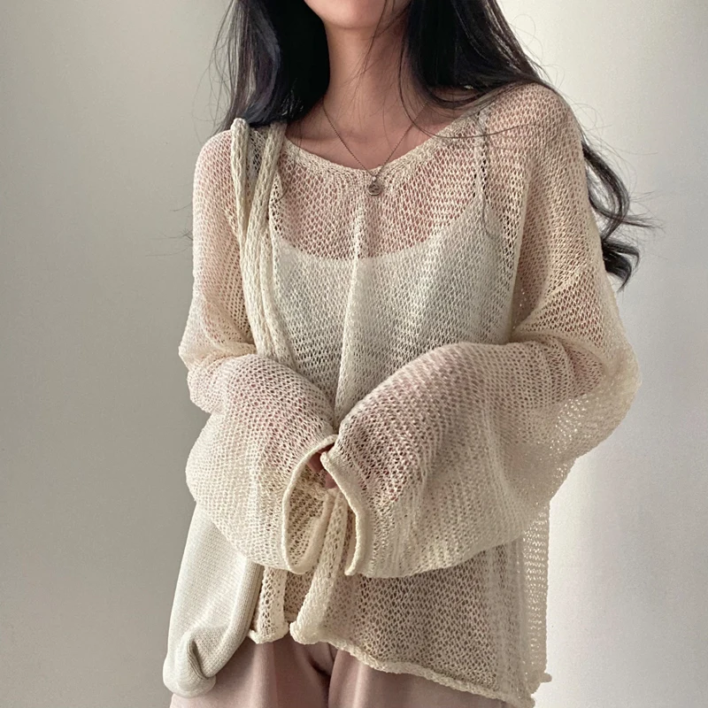 Karrram Lazy Style Full Sleeves Jumpers Tops Hollow Out Sexy Women Fashion Casual Streetwear Chic Femme Sweaters Pullovers