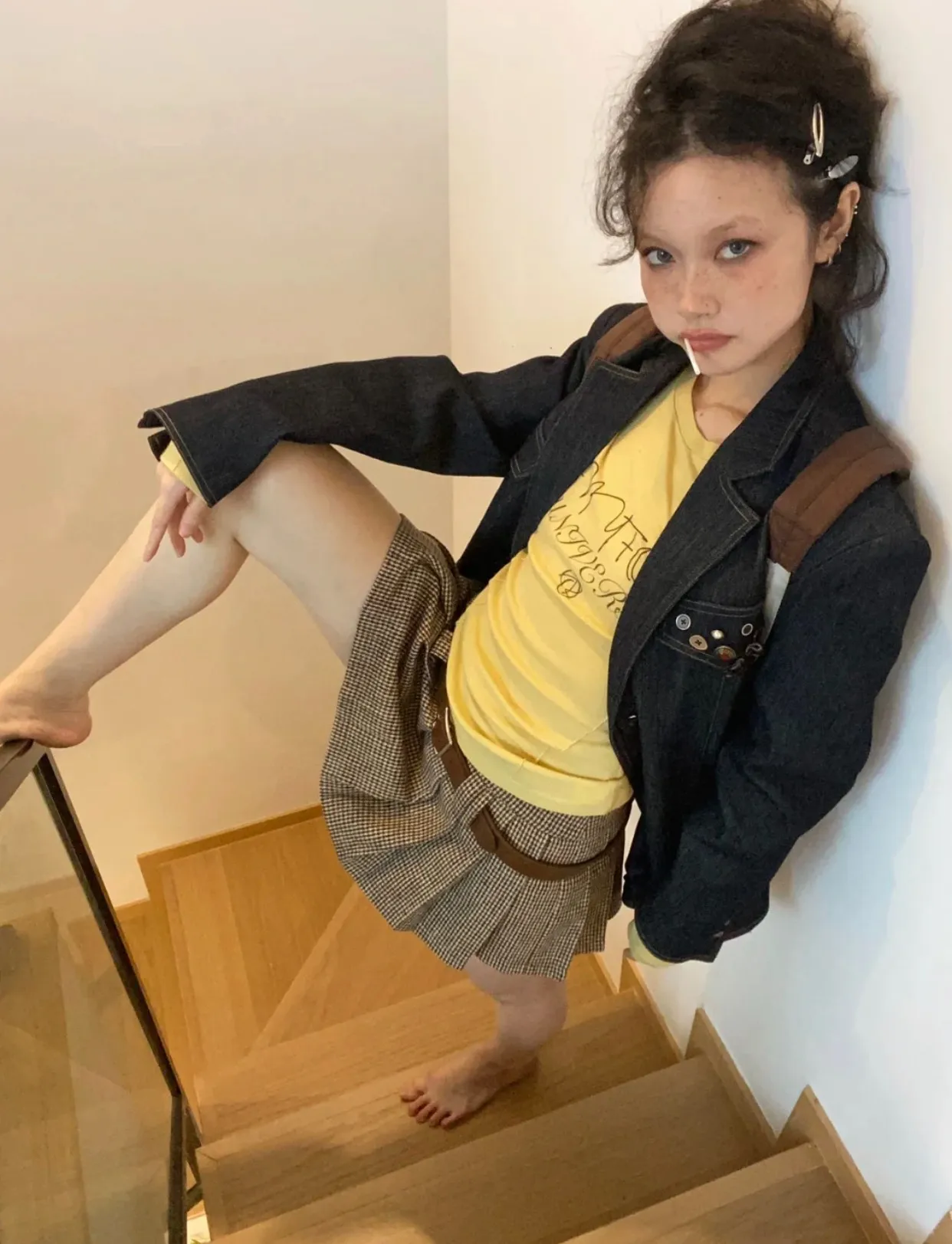 Karrram Y2k Aesthetics Yellow T-shirt 2000s Japanese Harajuku Tee Shirt Grunge Letter Print Long Sleeve Tshirt E-girl Streetwear