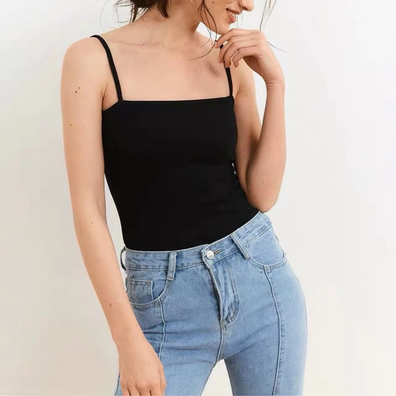 Strechy 94% Cotton Casual Summer Women Tank Top Sexy Fitness Adjustable Strapless Black Bottoming Tops Slim Corset Top Camis