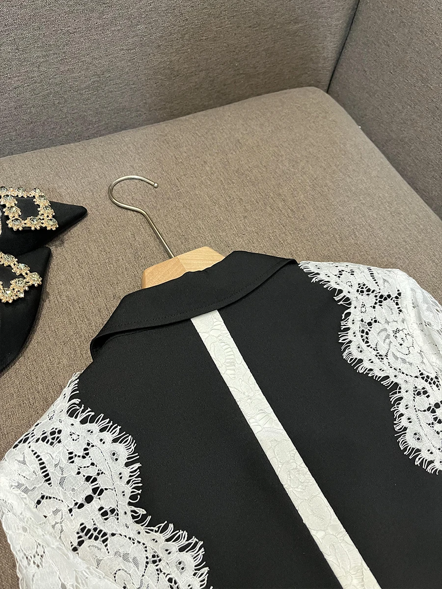 HIGH STREET 2026 Newest Fashion Designer Jacket Women's Stylish Color Block Lace Patchwork Blazer