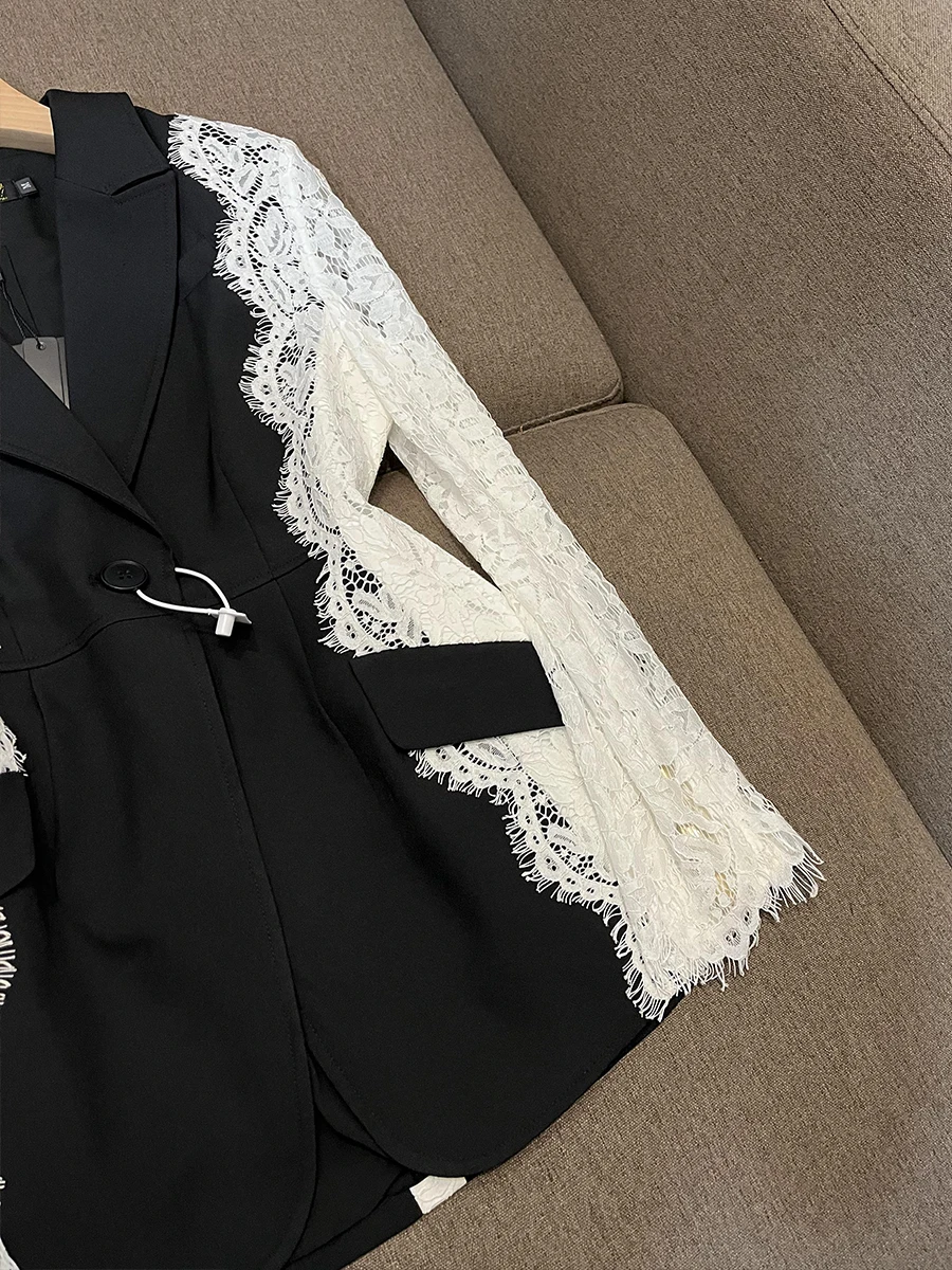 HIGH STREET 2026 Newest Fashion Designer Jacket Women's Stylish Color Block Lace Patchwork Blazer