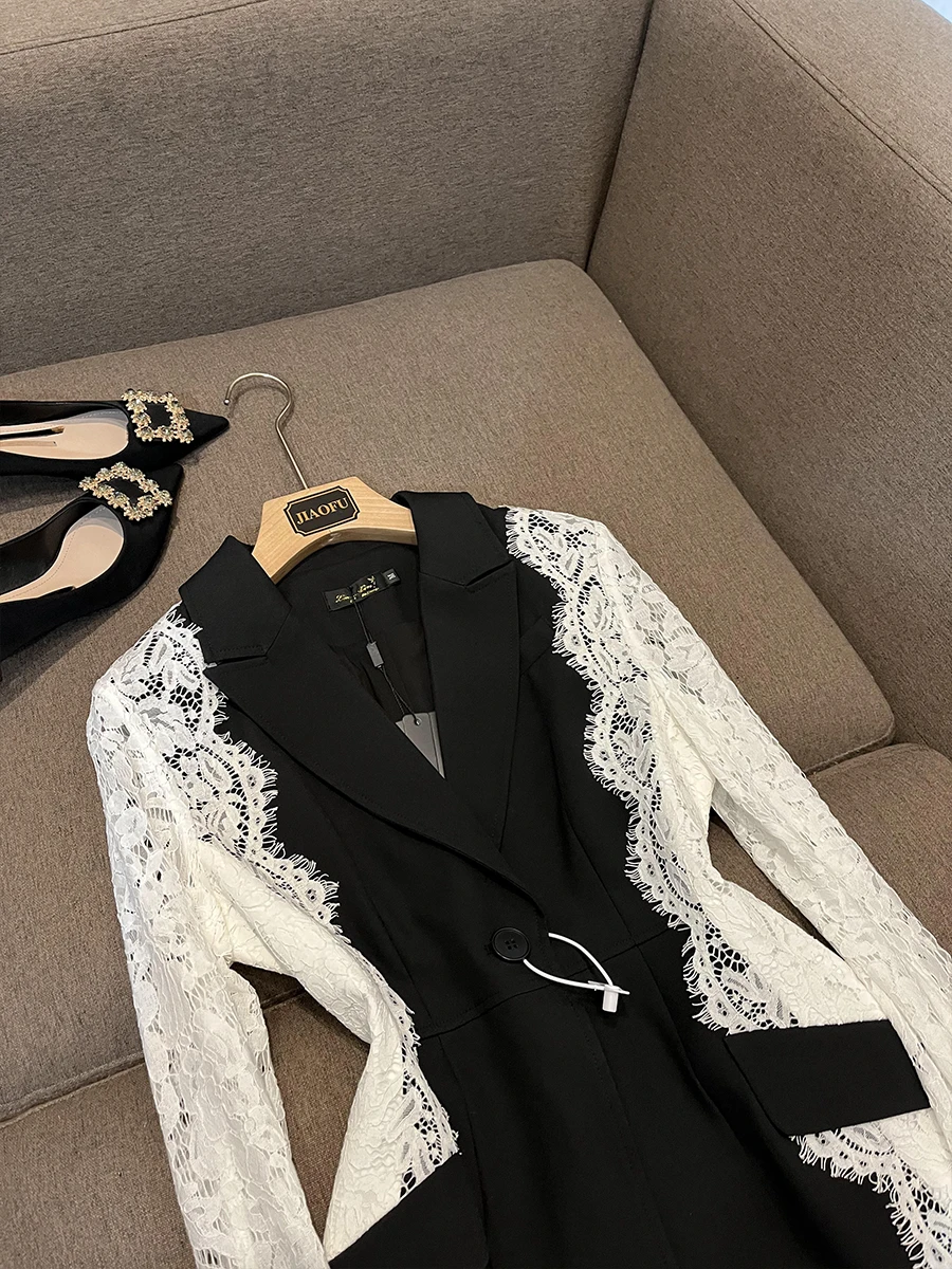 HIGH STREET 2026 Newest Fashion Designer Jacket Women's Stylish Color Block Lace Patchwork Blazer
