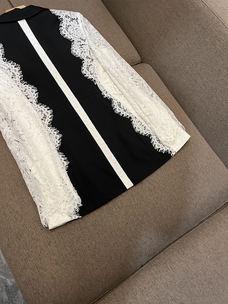 HIGH STREET 2026 Newest Fashion Designer Jacket Women's Stylish Color Block Lace Patchwork Blazer