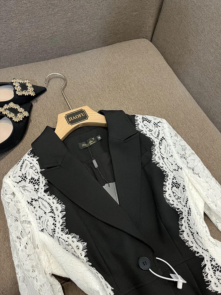 HIGH STREET 2026 Newest Fashion Designer Jacket Women's Stylish Color Block Lace Patchwork Blazer
