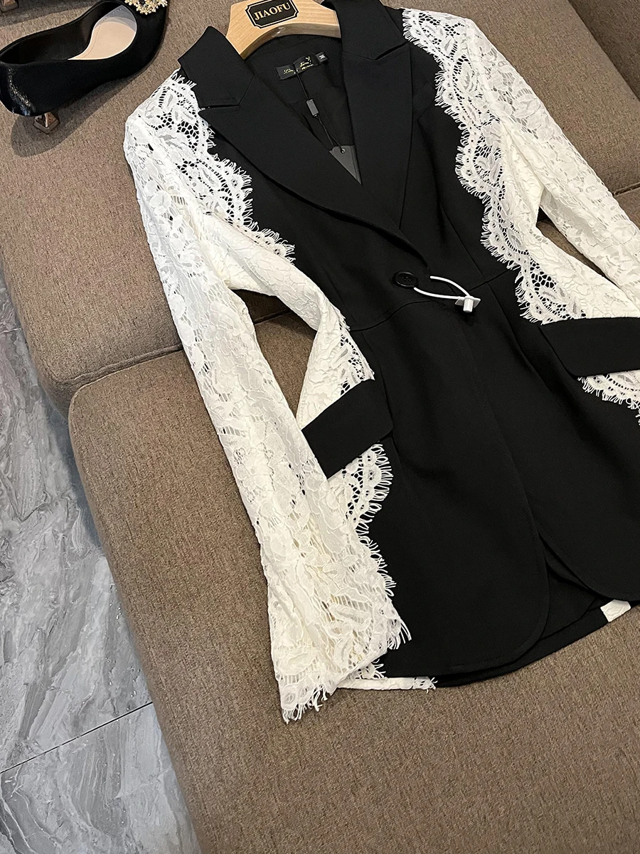 HIGH STREET 2026 Newest Fashion Designer Jacket Women's Stylish Color Block Lace Patchwork Blazer