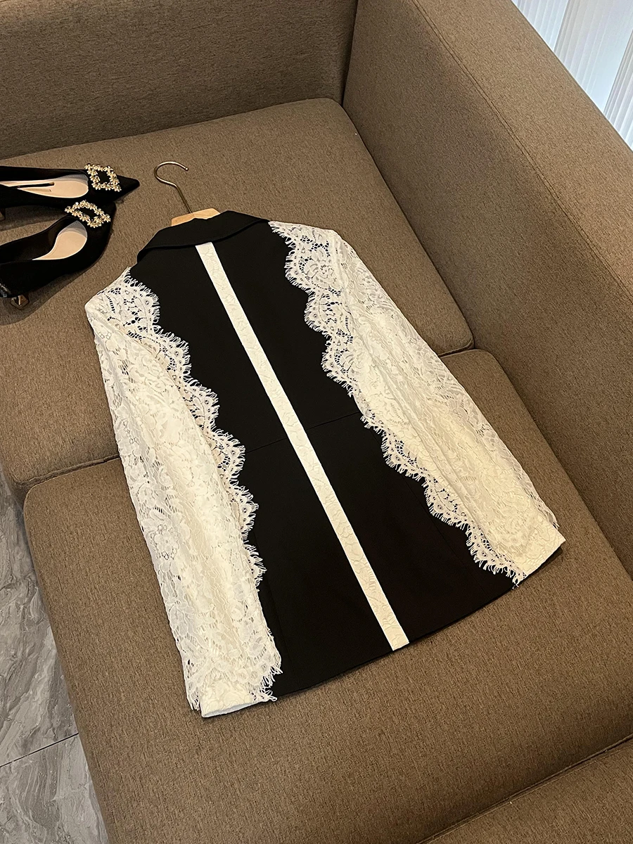 HIGH STREET 2026 Newest Fashion Designer Jacket Women's Stylish Color Block Lace Patchwork Blazer