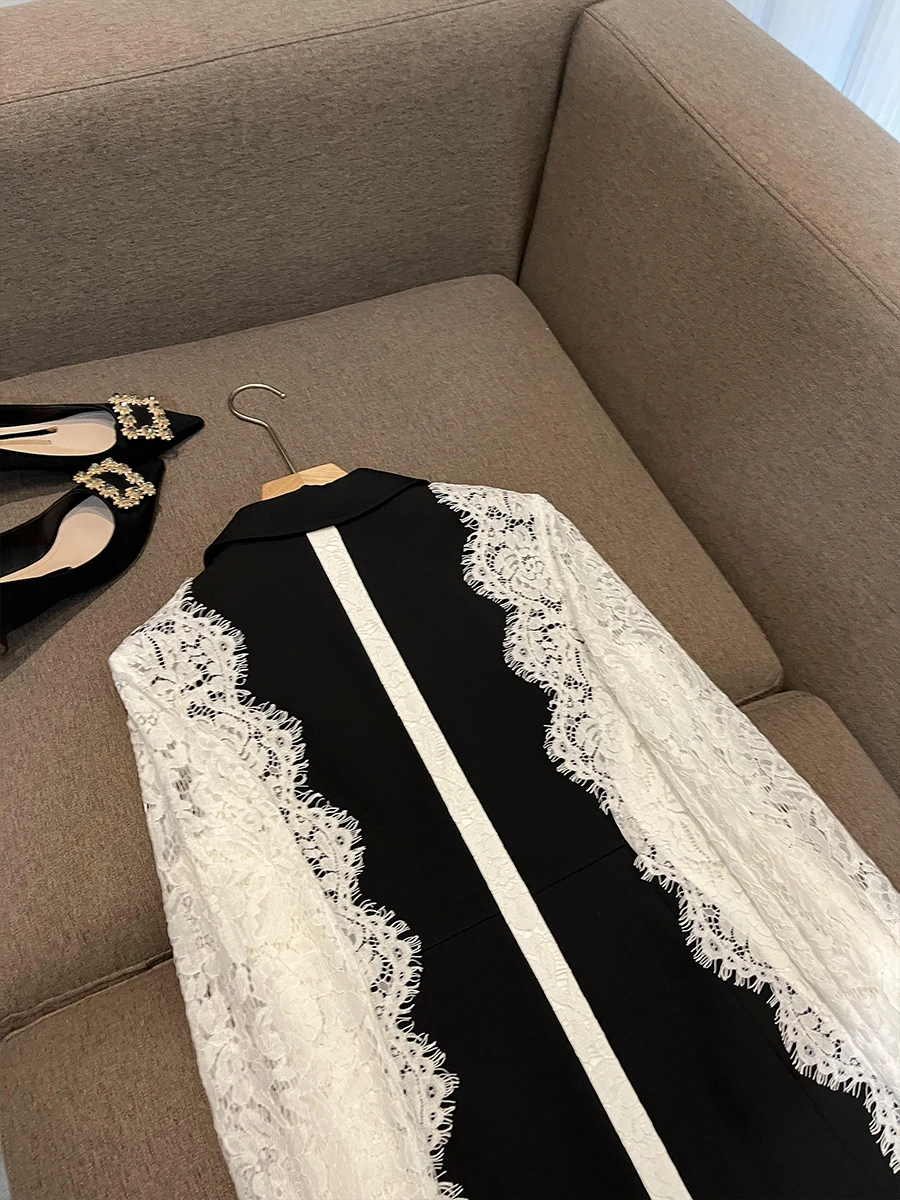 HIGH STREET 2026 Newest Fashion Designer Jacket Women's Stylish Color Block Lace Patchwork Blazer
