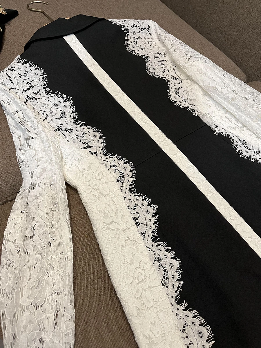 HIGH STREET 2026 Newest Fashion Designer Jacket Women's Stylish Color Block Lace Patchwork Blazer