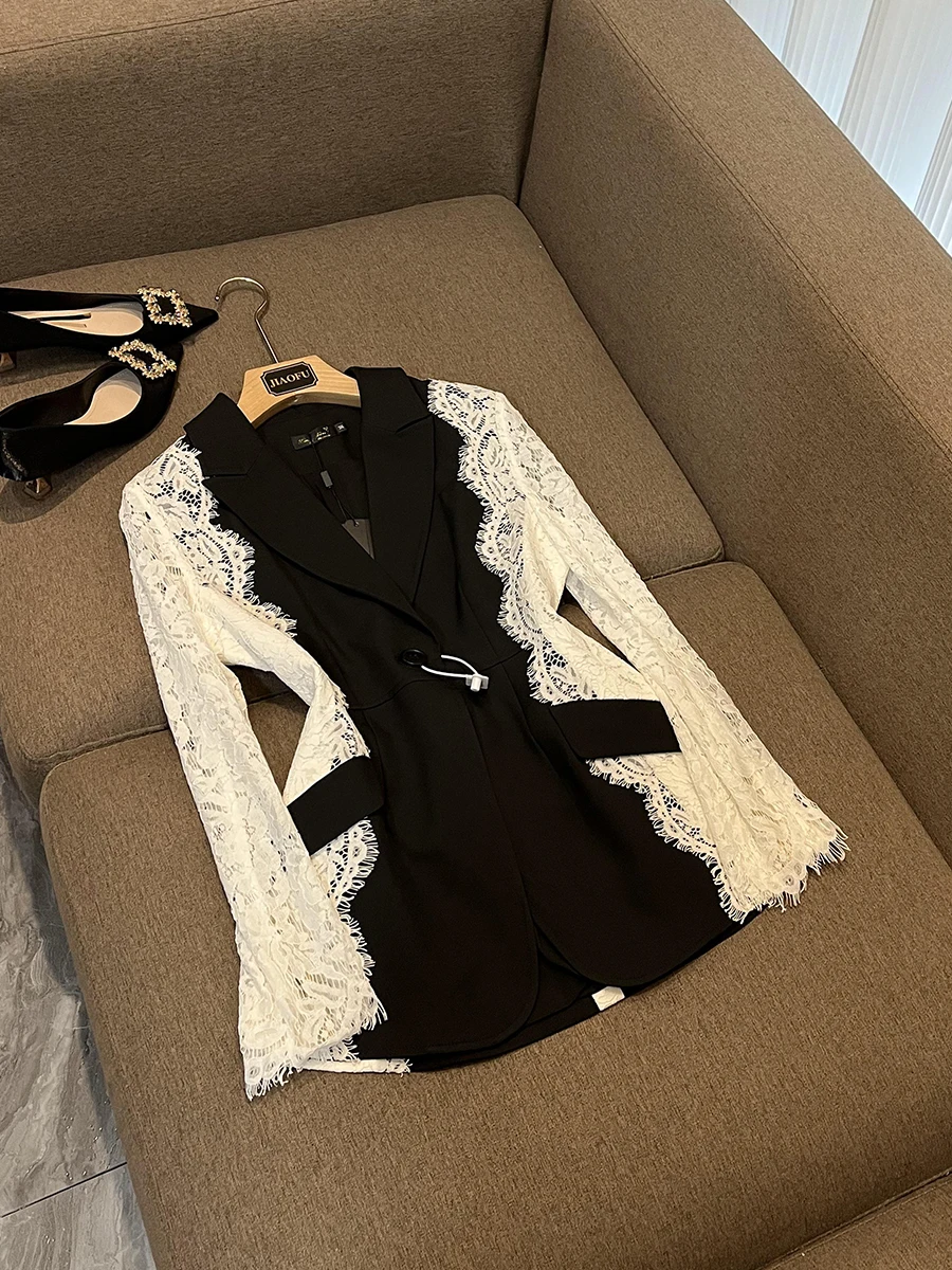HIGH STREET 2026 Newest Fashion Designer Jacket Women's Stylish Color Block Lace Patchwork Blazer
