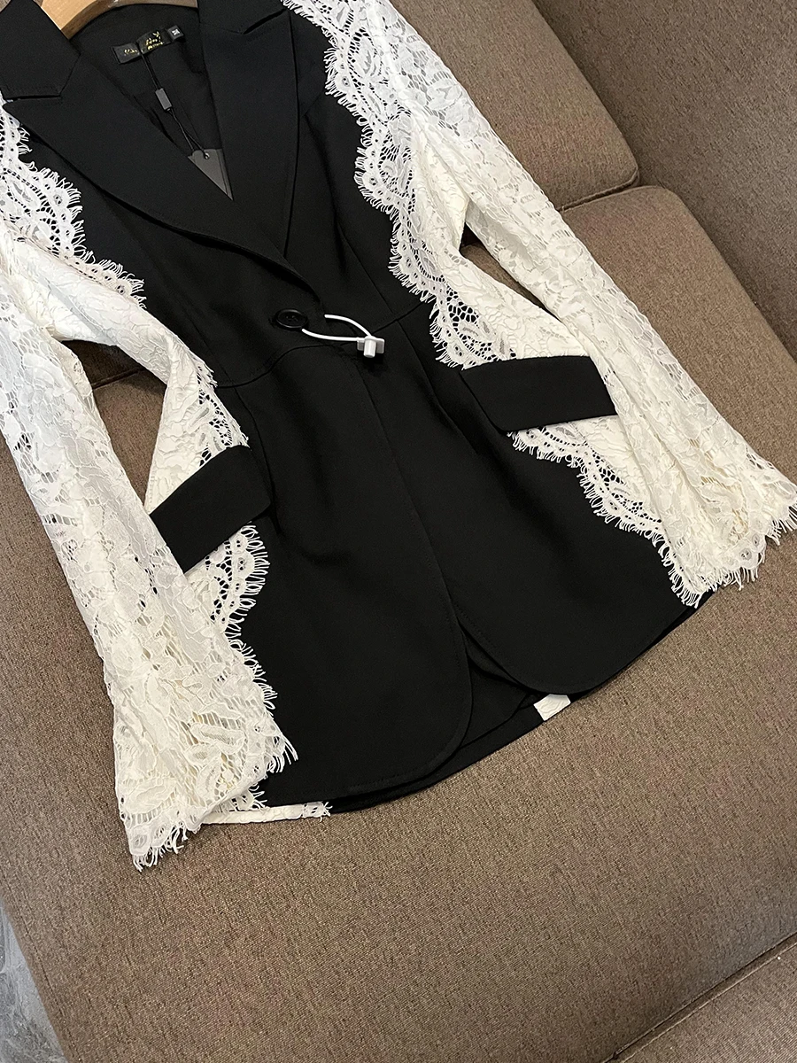 HIGH STREET 2026 Newest Fashion Designer Jacket Women's Stylish Color Block Lace Patchwork Blazer