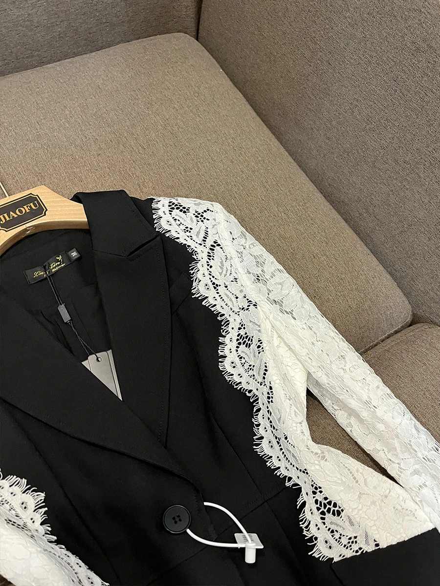 HIGH STREET 2026 Newest Fashion Designer Jacket Women's Stylish Color Block Lace Patchwork Blazer