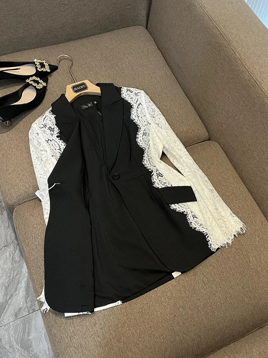 HIGH STREET 2026 Newest Fashion Designer Jacket Women's Stylish Color Block Lace Patchwork Blazer