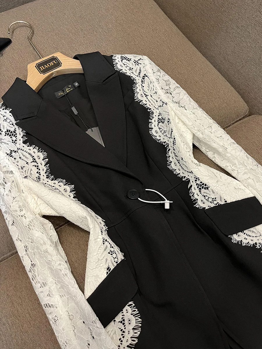 HIGH STREET 2026 Newest Fashion Designer Jacket Women's Stylish Color Block Lace Patchwork Blazer