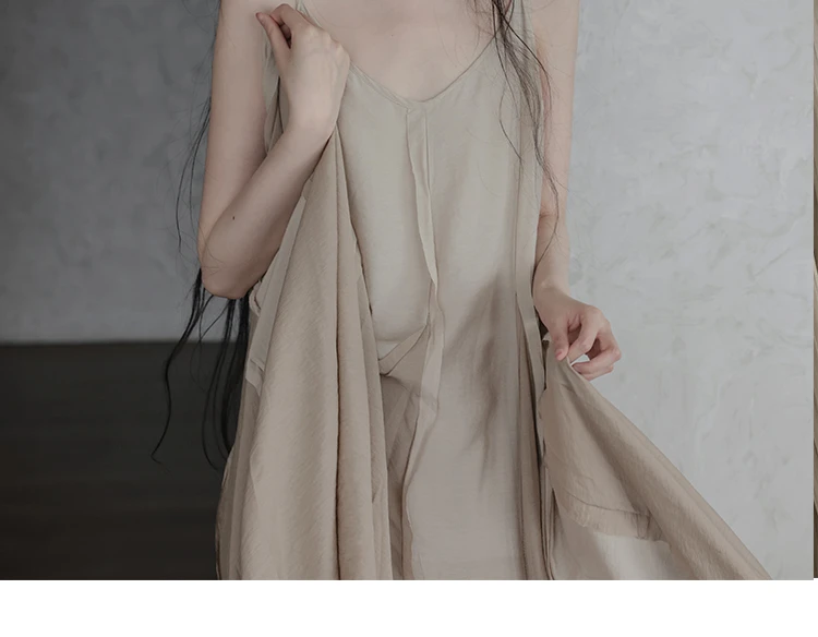 UMI MAO Chinese Style Loose Super-long Ankle-length Oversized Swing Raw Edge Stitching Literary Heavy Work Elegant Dress Woman