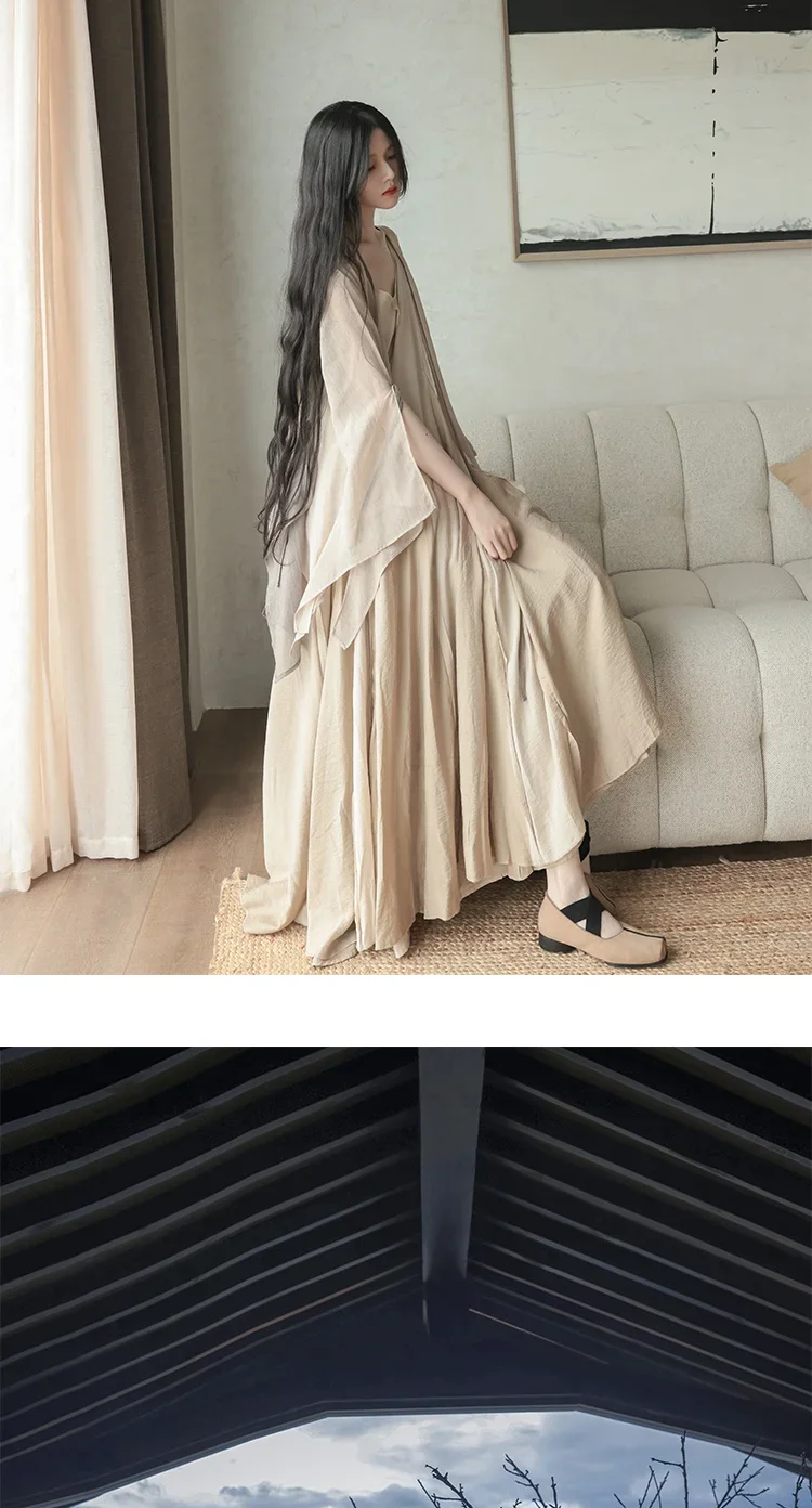 UMI MAO Chinese Style Loose Super-long Ankle-length Oversized Swing Raw Edge Stitching Literary Heavy Work Elegant Dress Woman
