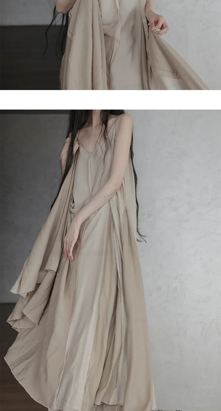 UMI MAO Chinese Style Loose Super-long Ankle-length Oversized Swing Raw Edge Stitching Literary Heavy Work Elegant Dress Woman