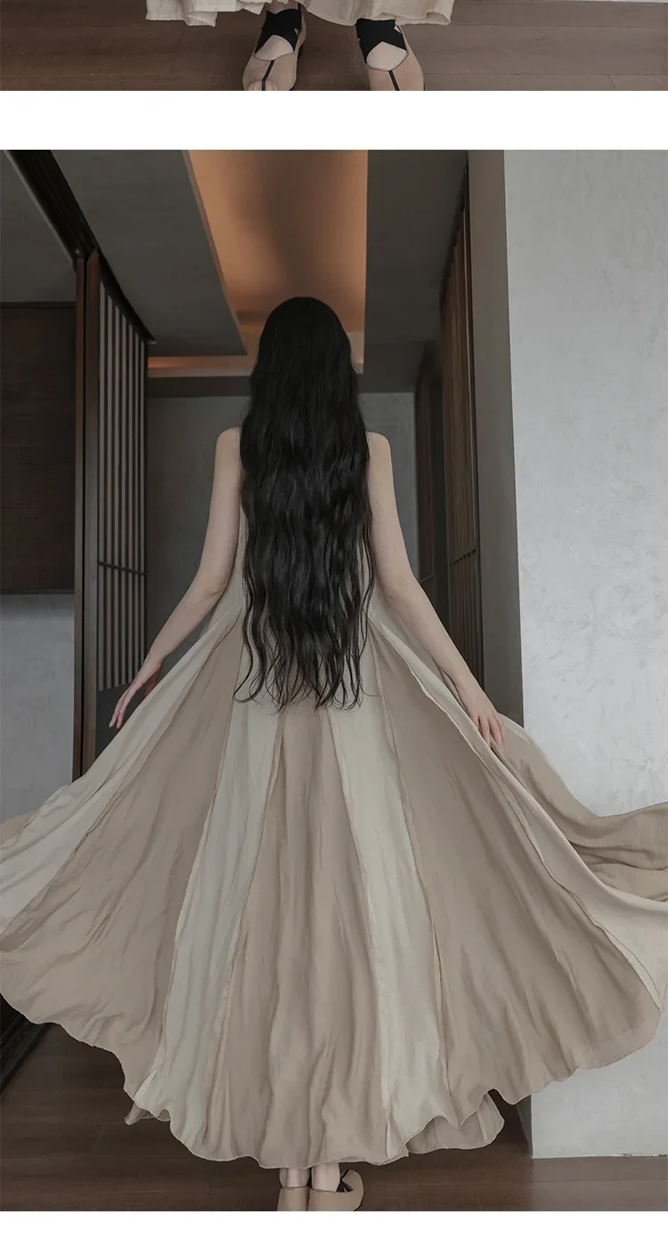 UMI MAO Chinese Style Loose Super-long Ankle-length Oversized Swing Raw Edge Stitching Literary Heavy Work Elegant Dress Woman