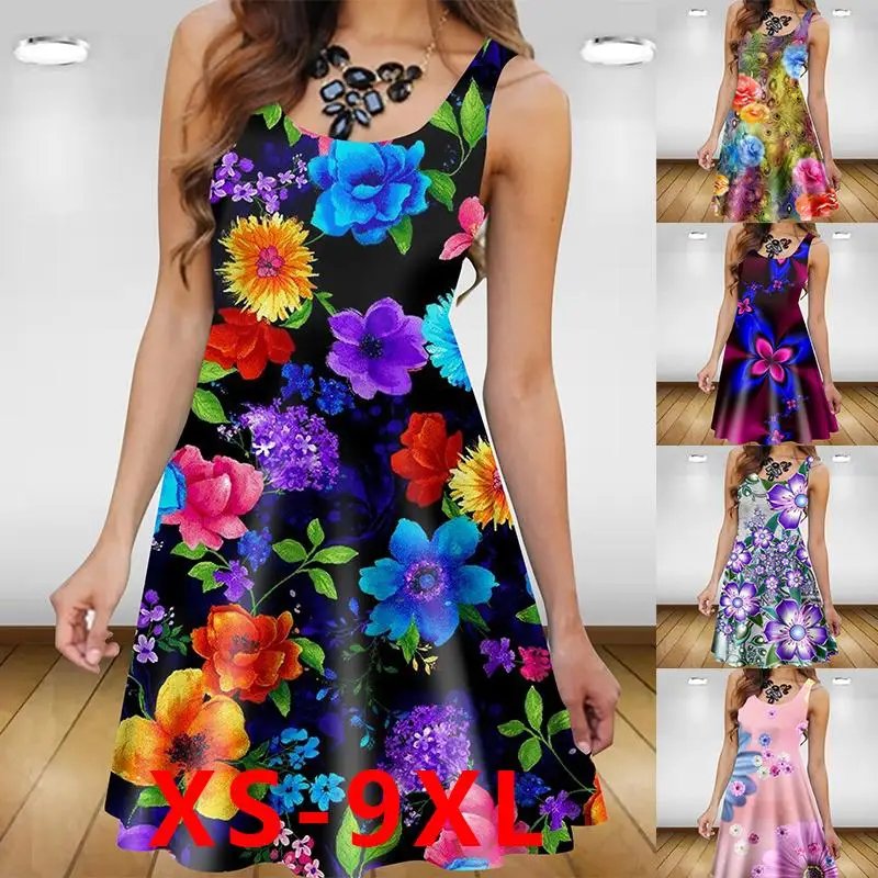 Plant Flowers 3D Printed Women Dress Elegant Sweet Casual Sleeveless A-Line Dresses 2023 Oversized Summer Sexy Clothing Sundress