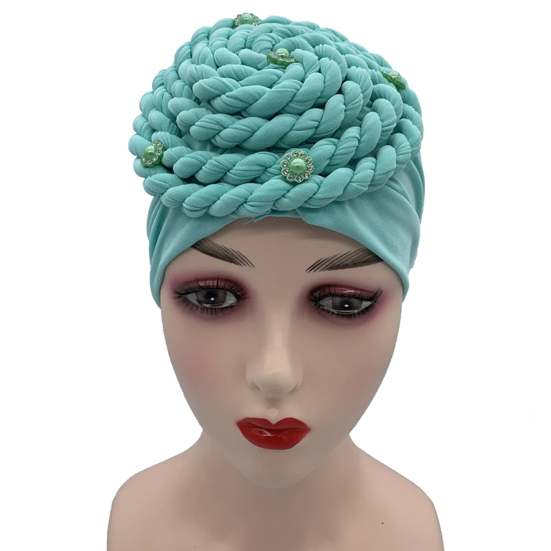 Diamonds Braids Turban Hat for Women Muslim Headscarf Bonnet Female Inner Hijabs Arab Head Wraps African Headtie Caps