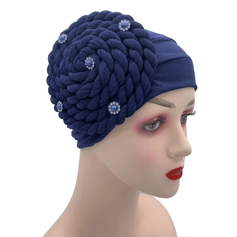 Diamonds Braids Turban Hat for Women Muslim Headscarf Bonnet Female Inner Hijabs Arab Head Wraps African Headtie Caps