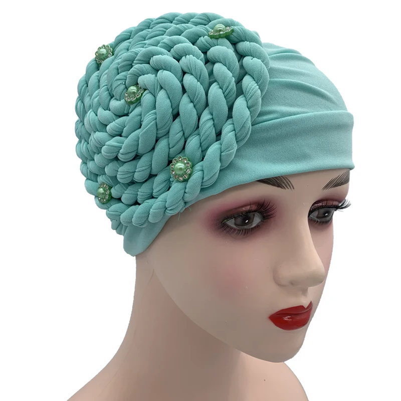 Diamonds Braids Turban Hat for Women Muslim Headscarf Bonnet Female Inner Hijabs Arab Head Wraps African Headtie Caps