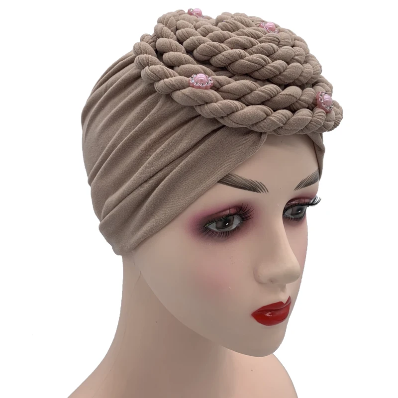 Diamonds Braids Turban Hat for Women Muslim Headscarf Bonnet Female Inner Hijabs Arab Head Wraps African Headtie Caps