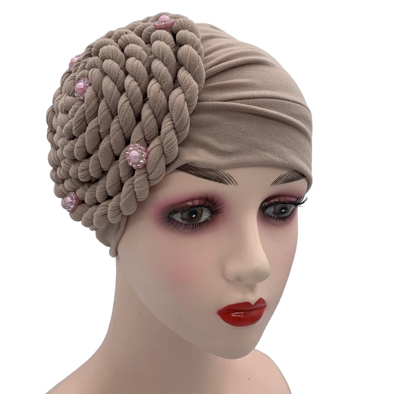 Diamonds Braids Turban Hat for Women Muslim Headscarf Bonnet Female Inner Hijabs Arab Head Wraps African Headtie Caps