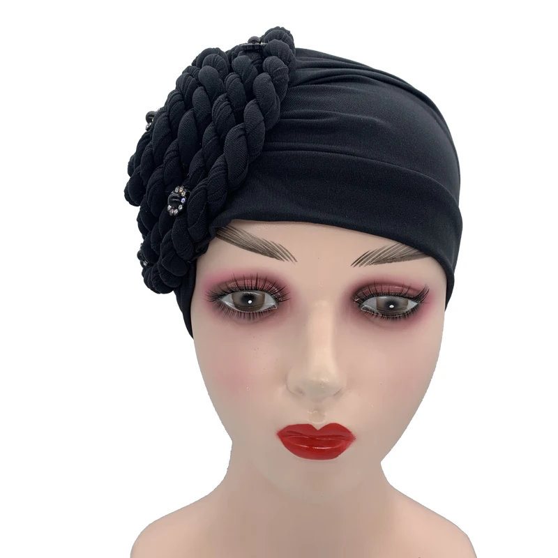 Diamonds Braids Turban Hat for Women Muslim Headscarf Bonnet Female Inner Hijabs Arab Head Wraps African Headtie Caps