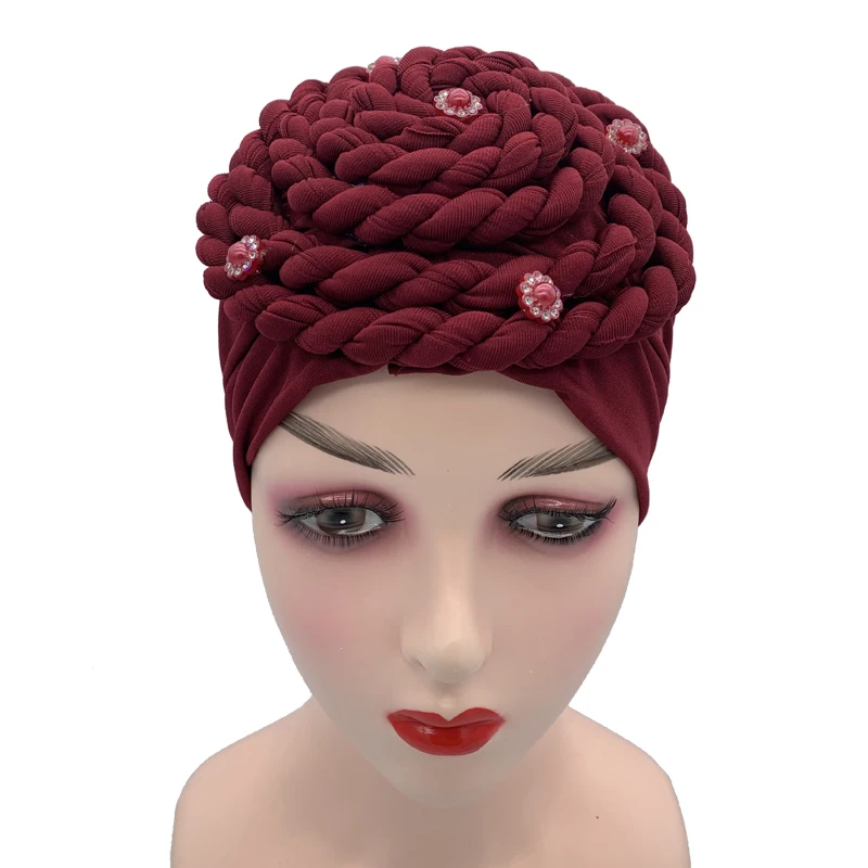 Diamonds Braids Turban Hat for Women Muslim Headscarf Bonnet Female Inner Hijabs Arab Head Wraps African Headtie Caps