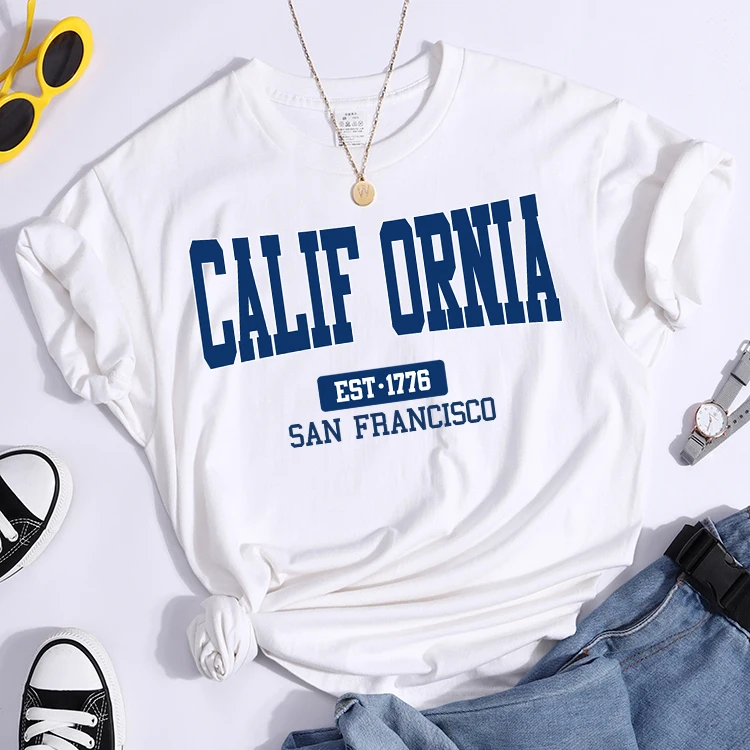 California Est1776 San Francisco Print Woman Tshirts Essential Sport Casual Top Tees Soft Comfortable T-Shirts Street Clothes