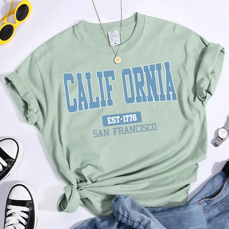 California Est1776 San Francisco Print Woman Tshirts Essential Sport Casual Top Tees Soft Comfortable T-Shirts Street Clothes