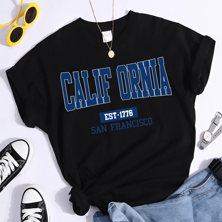 California Est1776 San Francisco Print Woman Tshirts Essential Sport Casual Top Tees Soft Comfortable T-Shirts Street Clothes