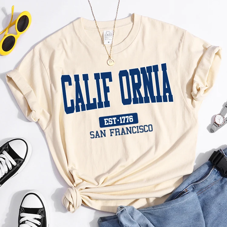 California Est1776 San Francisco Print Woman Tshirts Essential Sport Casual Top Tees Soft Comfortable T-Shirts Street Clothes