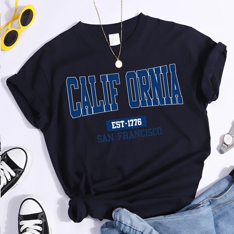 California Est1776 San Francisco Print Woman Tshirts Essential Sport Casual Top Tees Soft Comfortable T-Shirts Street Clothes