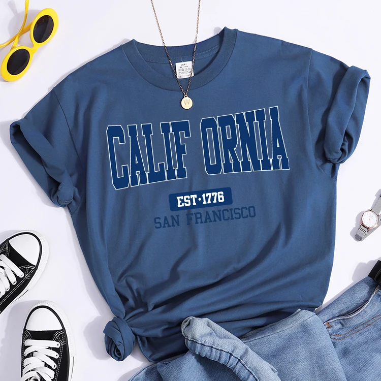 California Est1776 San Francisco Print Woman Tshirts Essential Sport Casual Top Tees Soft Comfortable T-Shirts Street Clothes