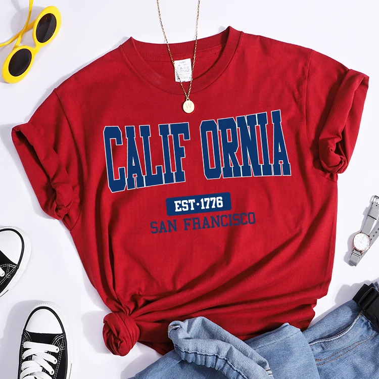 California Est1776 San Francisco Print Woman Tshirts Essential Sport Casual Top Tees Soft Comfortable T-Shirts Street Clothes
