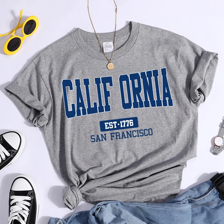 California Est1776 San Francisco Print Woman Tshirts Essential Sport Casual Top Tees Soft Comfortable T-Shirts Street Clothes