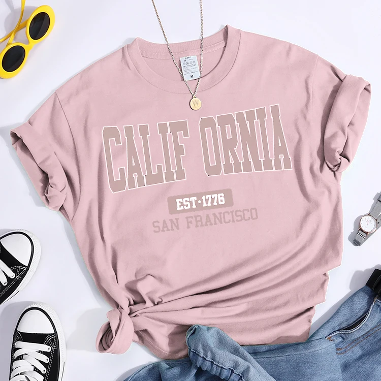 California Est1776 San Francisco Print Woman Tshirts Essential Sport Casual Top Tees Soft Comfortable T-Shirts Street Clothes