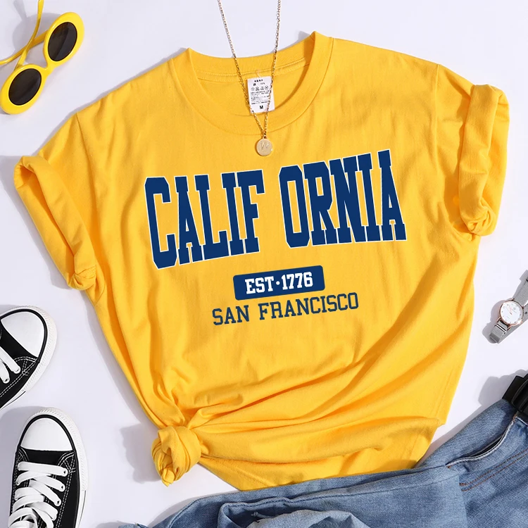 California Est1776 San Francisco Print Woman Tshirts Essential Sport Casual Top Tees Soft Comfortable T-Shirts Street Clothes