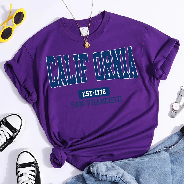 California Est1776 San Francisco Print Woman Tshirts Essential Sport Casual Top Tees Soft Comfortable T-Shirts Street Clothes