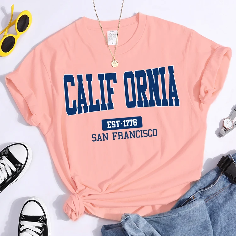 California Est1776 San Francisco Print Woman Tshirts Essential Sport Casual Top Tees Soft Comfortable T-Shirts Street Clothes