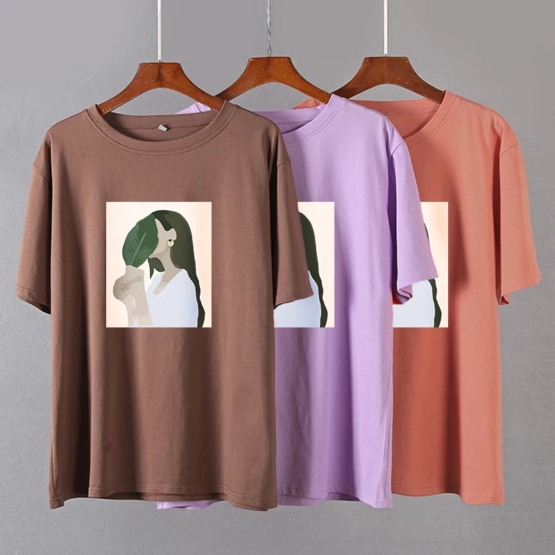 Hirsionsan Harajuku Printed T Shirt Women 2023 Summer Chic Tees 100% Cotton Elegant Graphic Clothes Loose Casual Pullover Tops