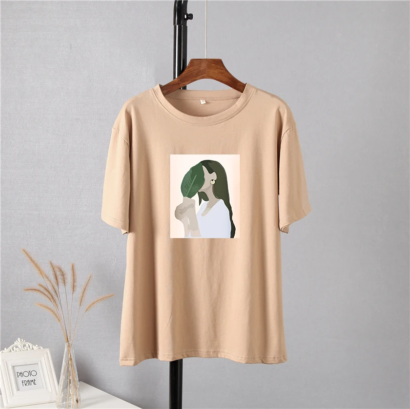 Hirsionsan Harajuku Printed T Shirt Women 2023 Summer Chic Tees 100% Cotton Elegant Graphic Clothes Loose Casual Pullover Tops