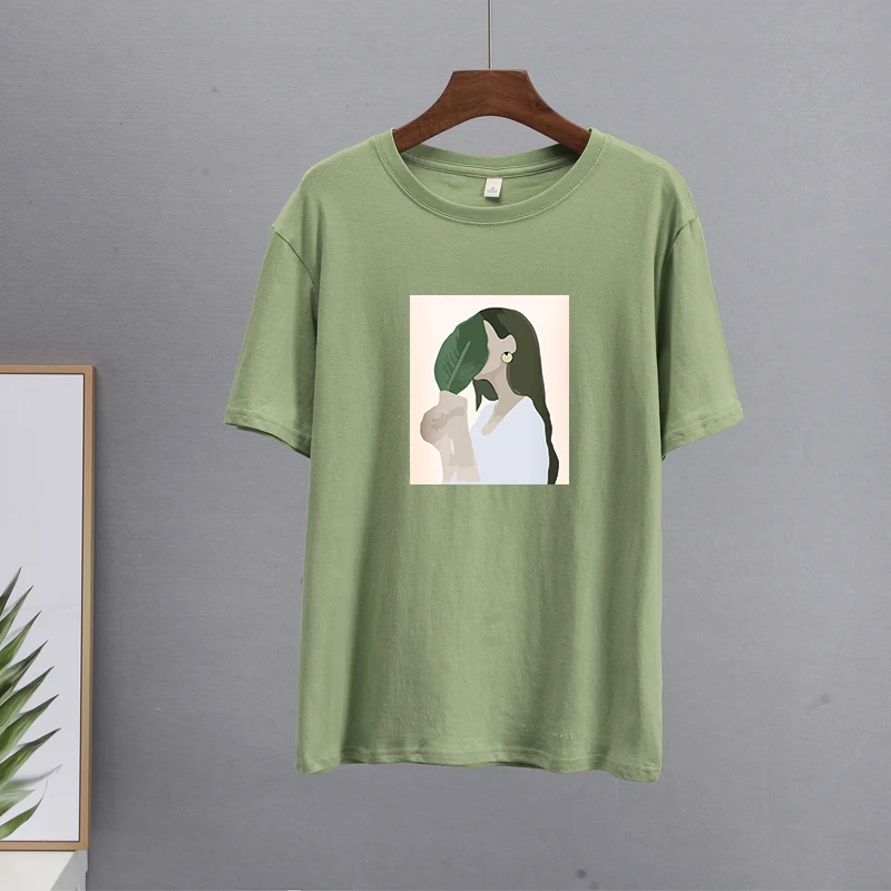 Hirsionsan Harajuku Printed T Shirt Women 2023 Summer Chic Tees 100% Cotton Elegant Graphic Clothes Loose Casual Pullover Tops
