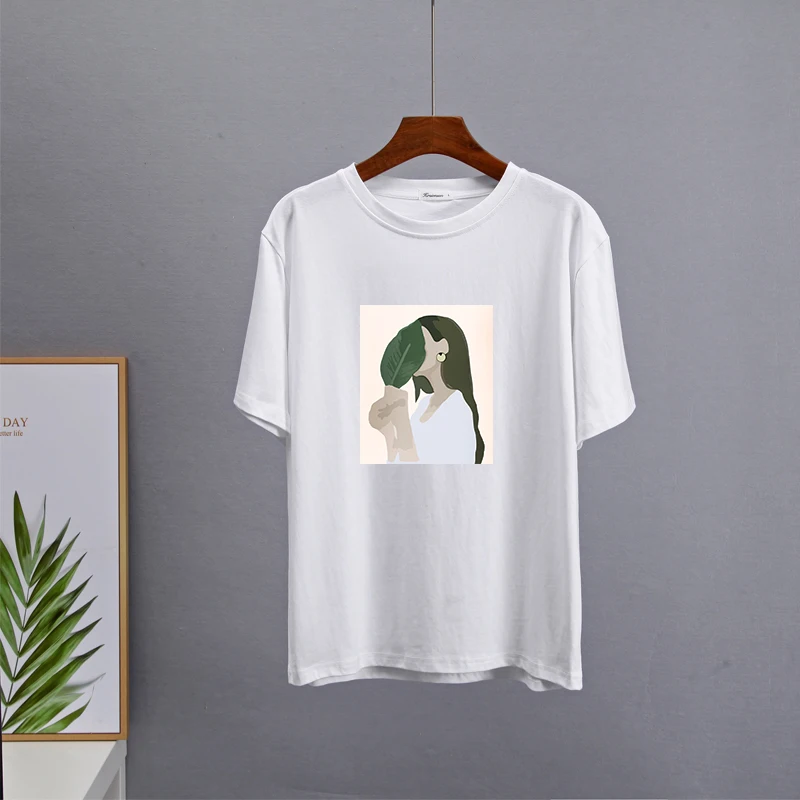 Hirsionsan Harajuku Printed T Shirt Women 2023 Summer Chic Tees 100% Cotton Elegant Graphic Clothes Loose Casual Pullover Tops